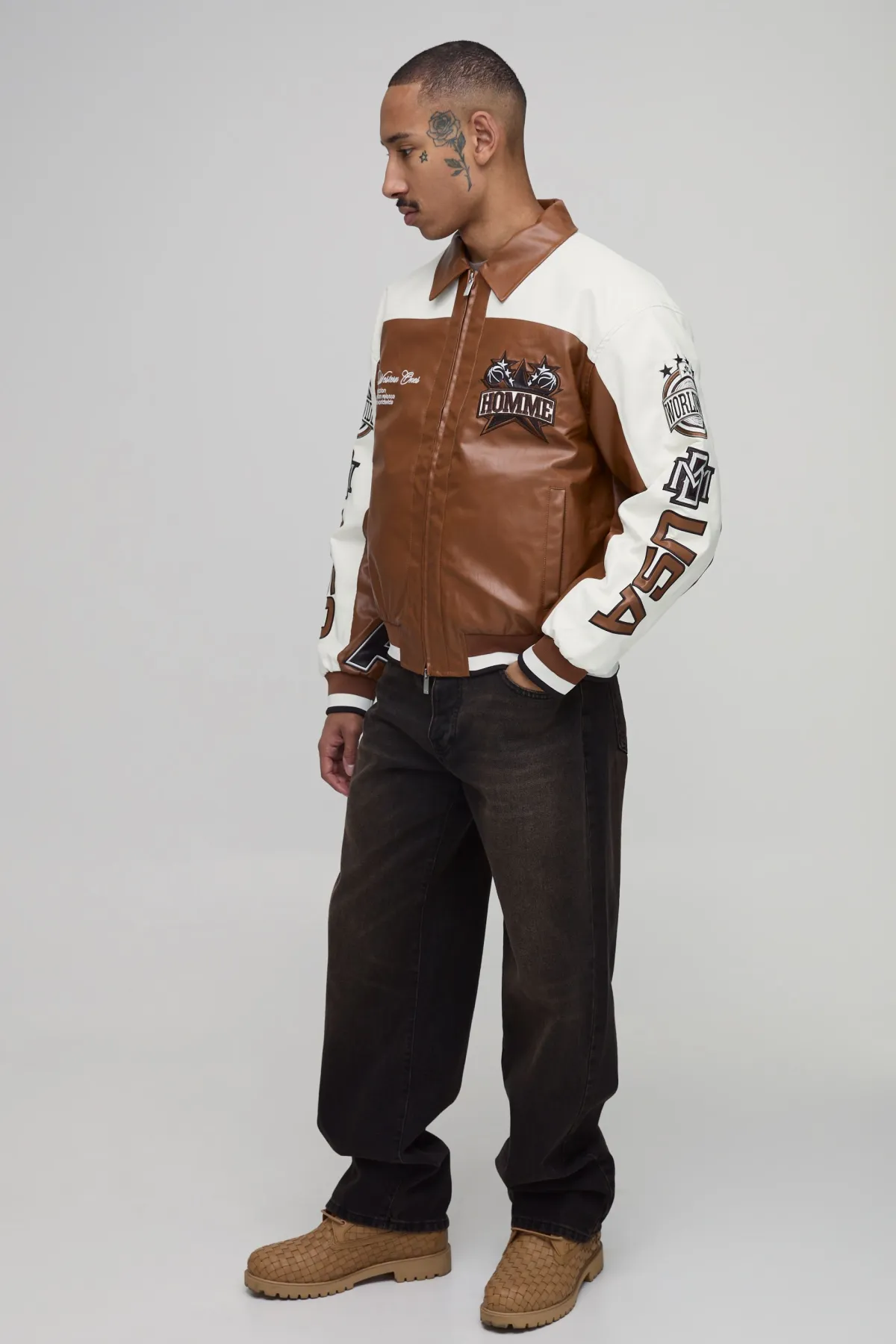 boohooMAN Veste Varsity Homme Star En SYNTHÉTIQUE Texturé<Homme Manteaux Et Vestes