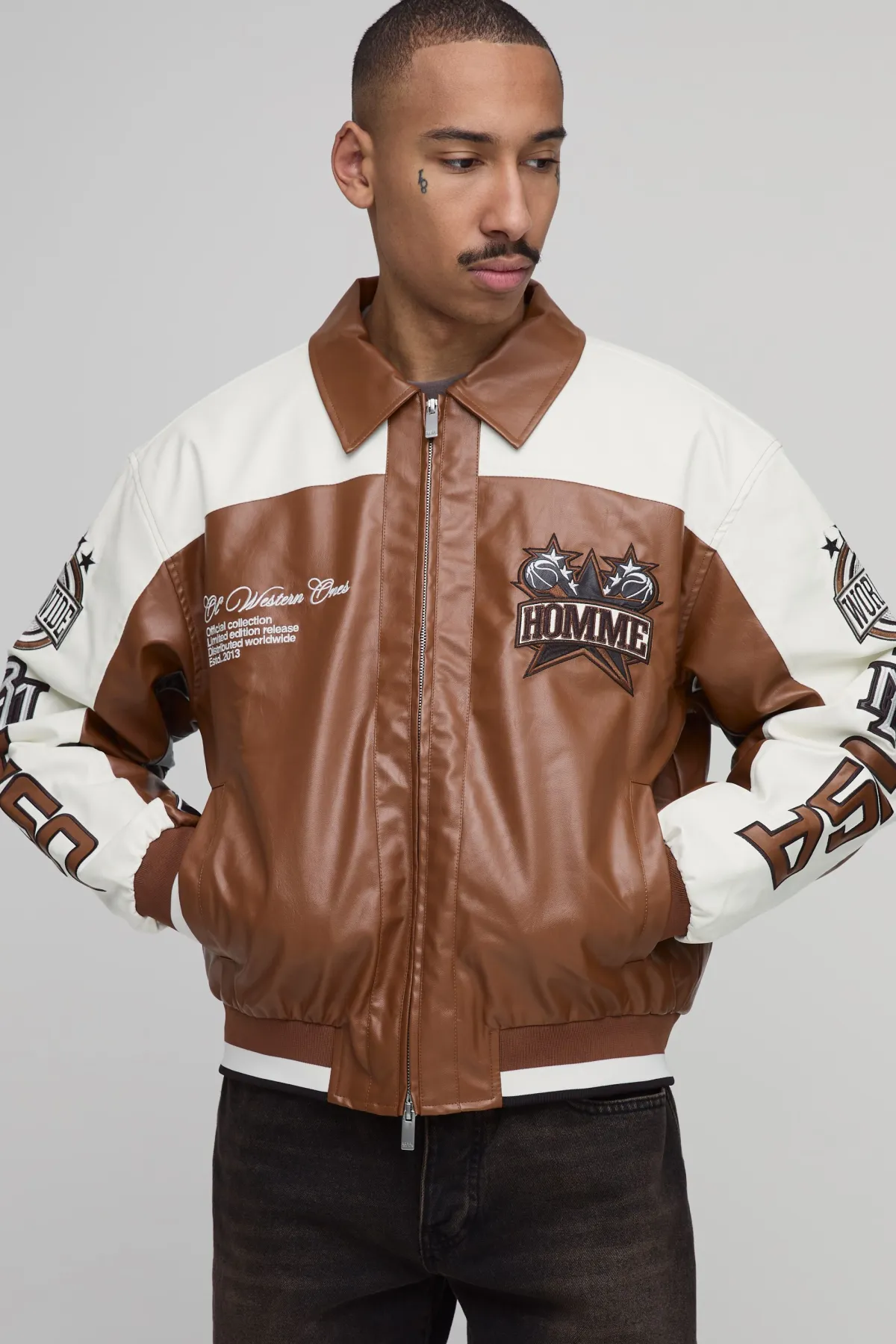 boohooMAN Veste Varsity Homme Star En SYNTHÉTIQUE Texturé<Homme Manteaux Et Vestes