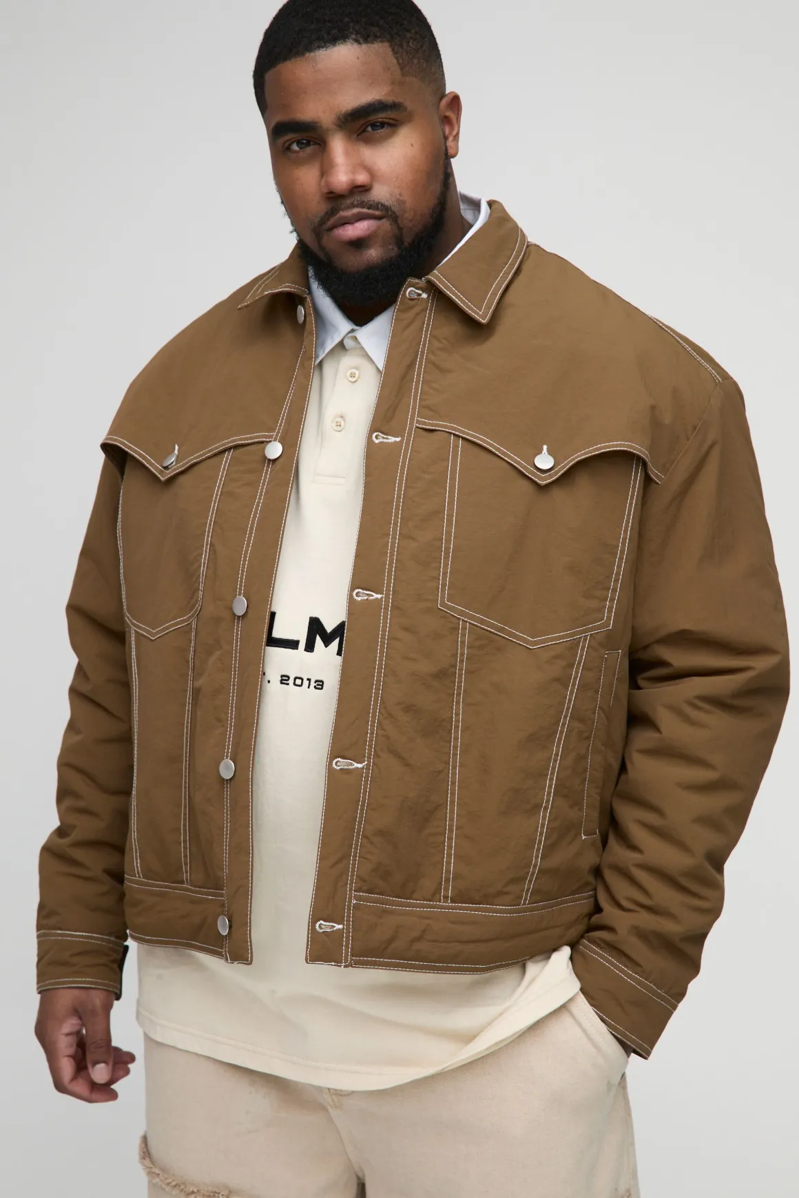 Veste Western Boxy rembourrée à surpiqûres contrastées