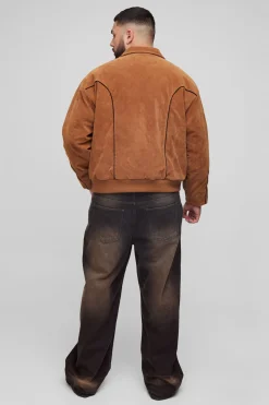 Veste Western oversize à coupe carrée en synthétique-suède brodé pour grandes tailles