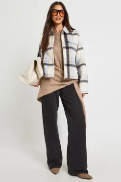Veste Zippée à Carreaux Aspect Laine
