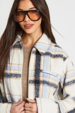 Veste Zippée à Carreaux Aspect Laine