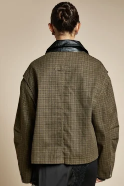 Veste zippée à carreaux avec col contrastant