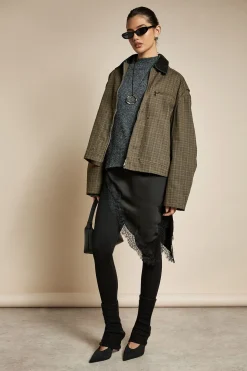 Veste zippée à carreaux avec col contrastant