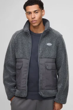 Veste zippée à col entonnoir, coupe régulière, bicolore, mélange nylon synthétique