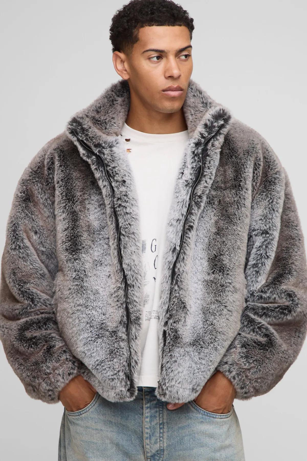 boohooMAN Veste zippée à col entonnoir, coupe oversize, bicolore en synthétique<Homme Manteaux Et Vestes
