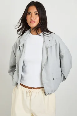 Veste Zippée À Col Montant En Tissu Pêche