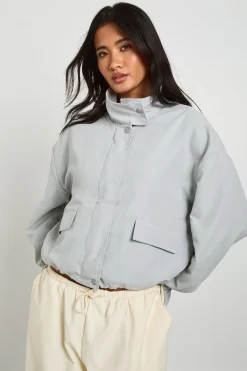 Veste Zippée À Col Montant En Tissu Pêche