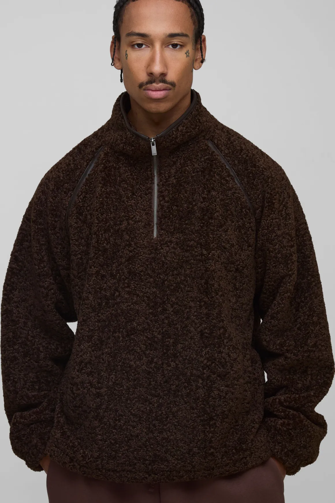 Veste zippée à glissière intégrale, coupe régulière, en synthétique avec coutures bouclées et accents synthétiques