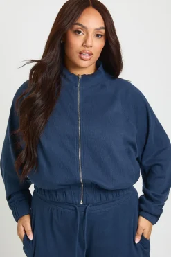 Veste Zippée Grande Taille à Col Cheminée Côtelé