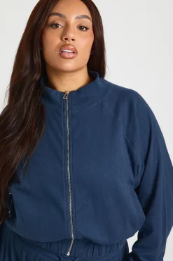 Veste Zippée Grande Taille à Col Cheminée Côtelé