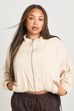 Veste Zippée Grande Taille Col Cheminée Côtelé