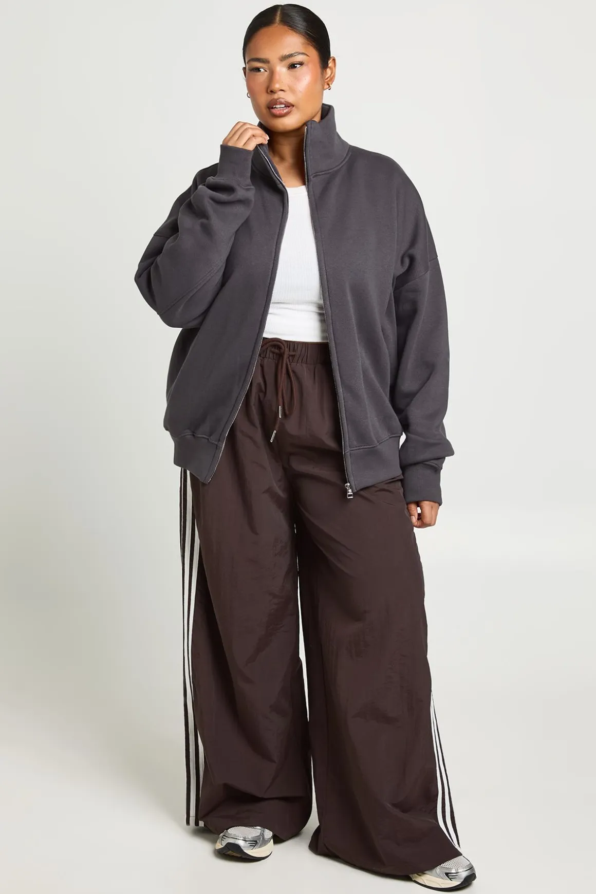 Veste Zippée Grande Taille À Col Montant
