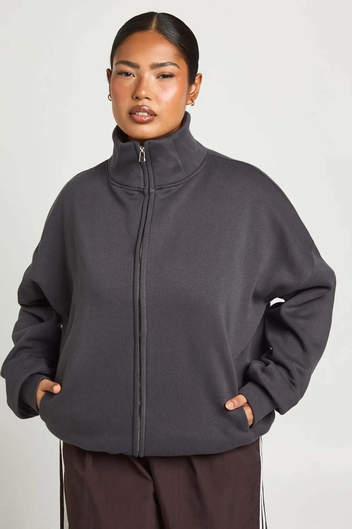 Veste Zippée Grande Taille À Col Montant