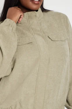 boohoo Veste Zippée Grande Taille Col Montant En Tissu Pêche<Femme Vestes & Manteaux