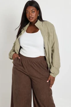 boohoo Veste Zippée Grande Taille Col Montant En Tissu Pêche<Femme Vestes & Manteaux