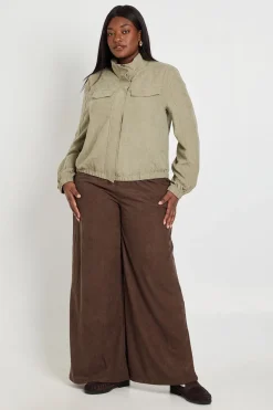 boohoo Veste Zippée Grande Taille Col Montant En Tissu Pêche<Femme Vestes & Manteaux