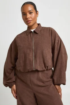 Veste Zippée Grande Taille À Taille Froncée Effet Peau De Pêche