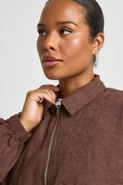 Veste Zippée Grande Taille À Taille Froncée Effet Peau De Pêche