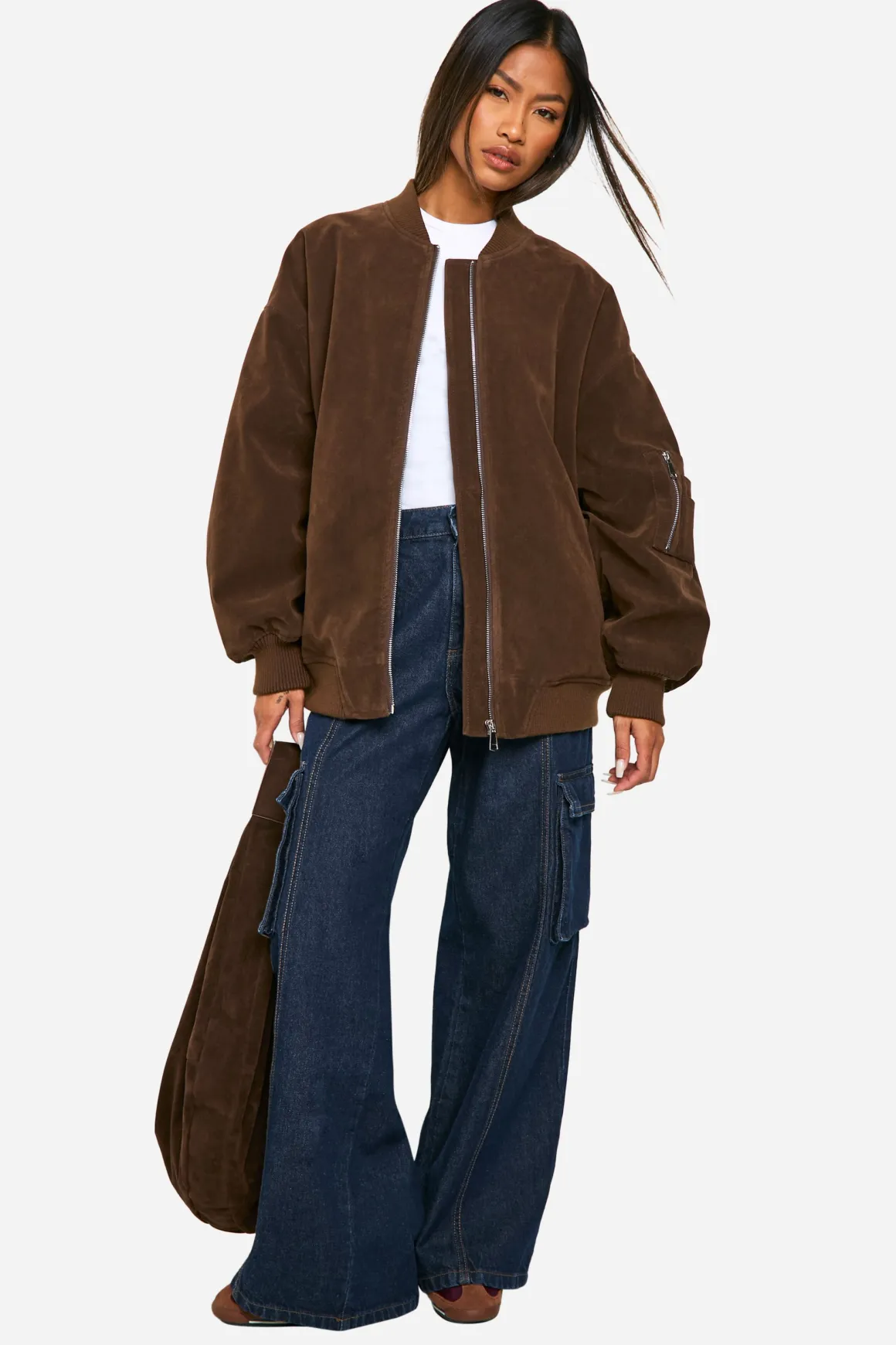 Vintage Look Bombardier Oversize en synthétique Daim