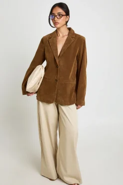 Vintage Look Faux Suede Relaxed Fit Blazer