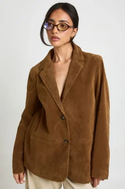 Vintage Look Faux Suede Relaxed Fit Blazer