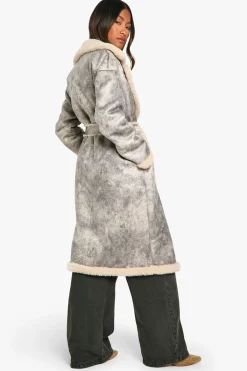 boohoo Vintage Look Longline Belted Aviator Jacket<Femme Manteaux Et Vestes D’Automne|Vestes & Manteaux