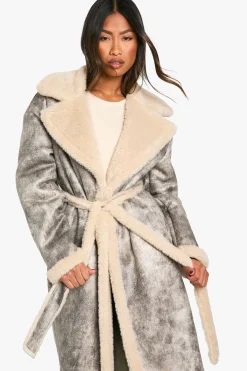boohoo Vintage Look Longline Belted Aviator Jacket<Femme Manteaux Et Vestes D’Automne|Vestes & Manteaux