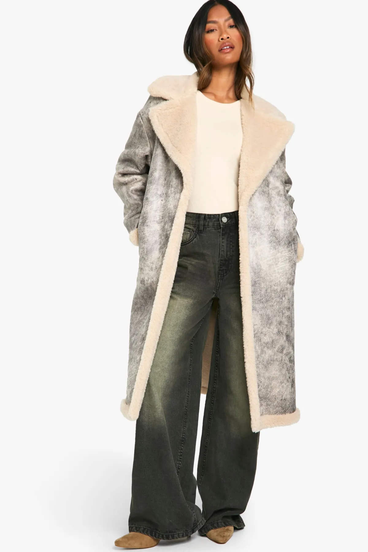 boohoo Vintage Look Longline Belted Aviator Jacket<Femme Manteaux Et Vestes D’Automne|Vestes & Manteaux