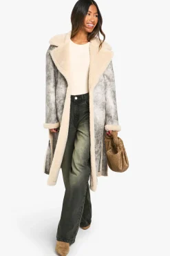boohoo Vintage Look Longline Belted Aviator Jacket<Femme Manteaux Et Vestes D’Automne|Vestes & Manteaux