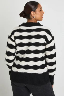 V Neck Strip Pull en maille surdimensionné rayé à col en V
