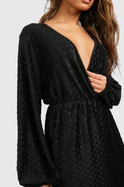 Wave Plissé Blouson Mini Dress