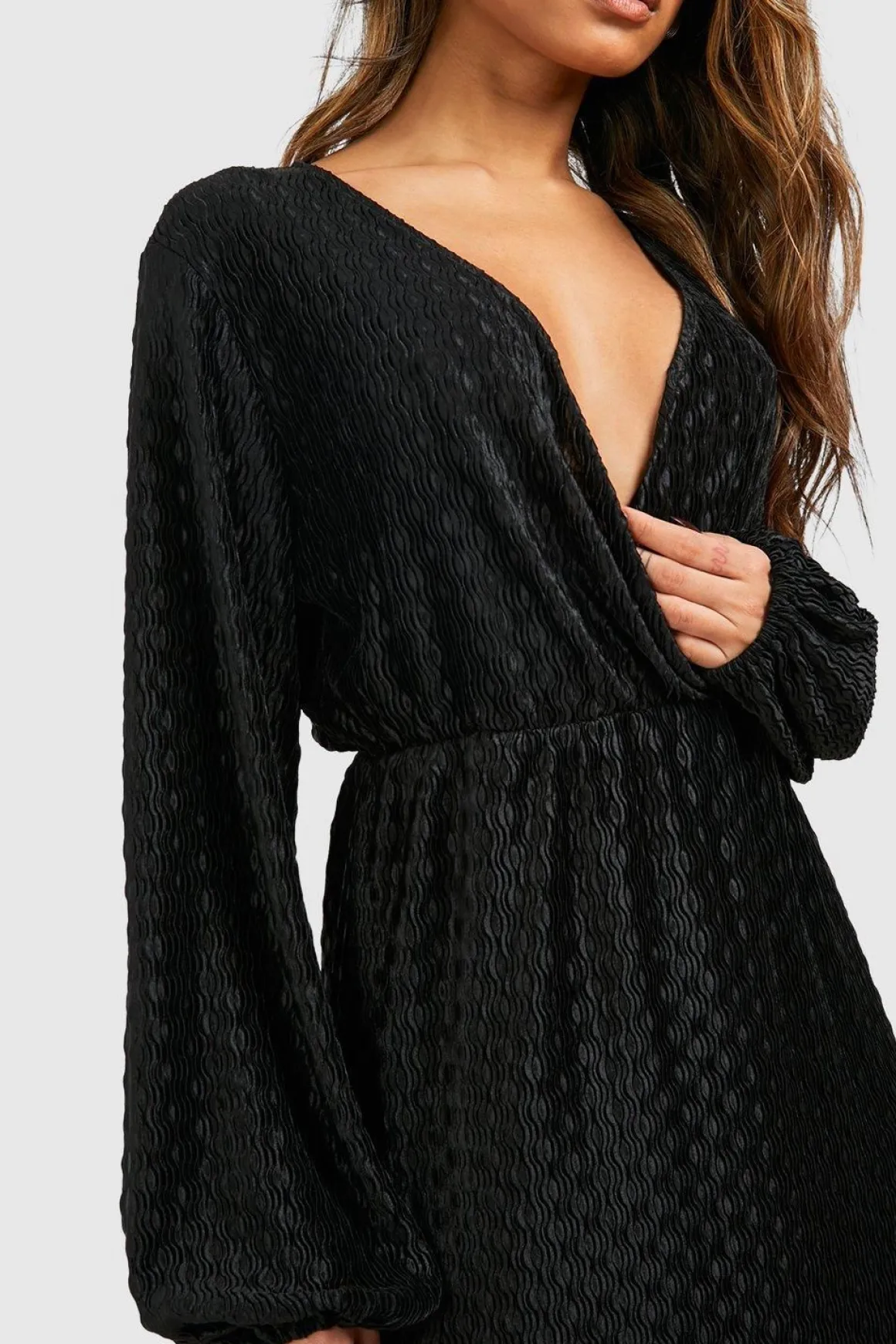 Wave Plissé Blouson Mini Dress