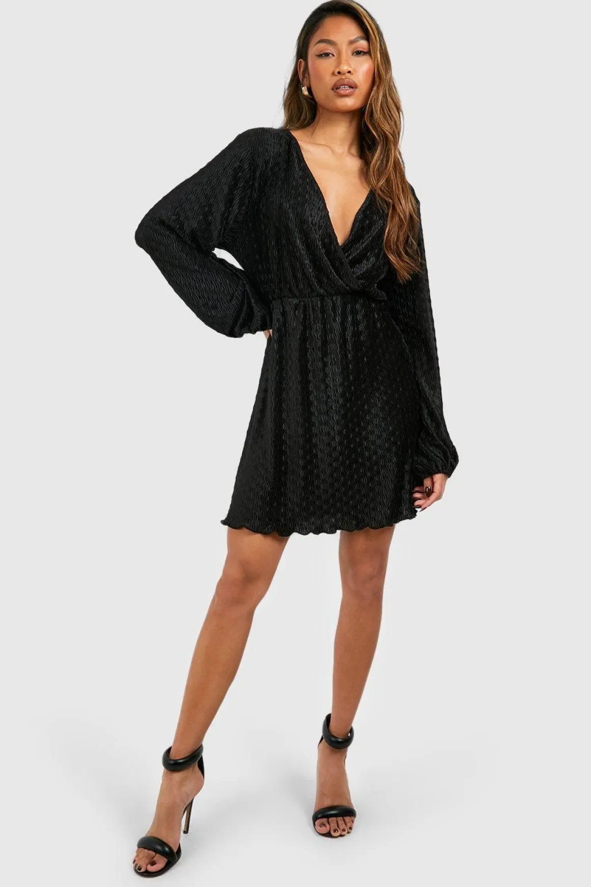 Wave Plissé Blouson Mini Dress