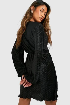 Wave Plissé Blouson Mini Dress