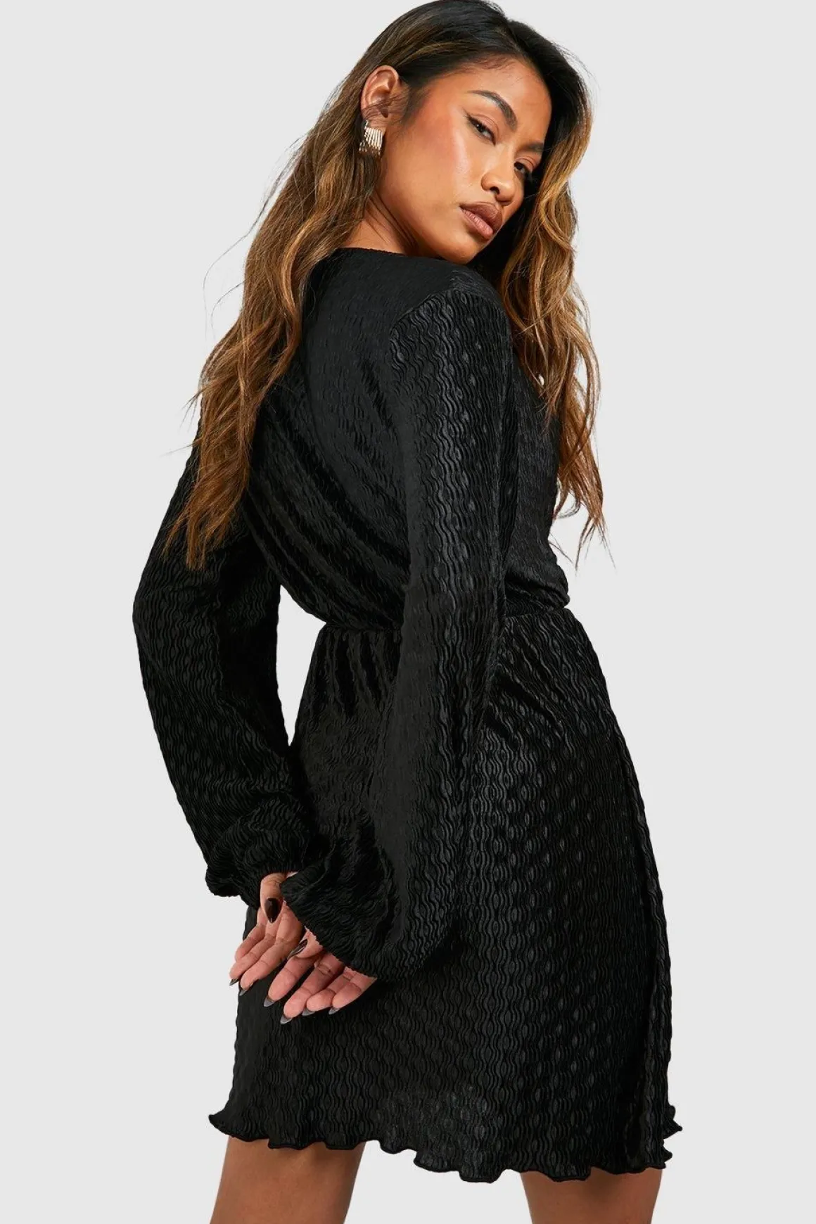 Wave Plissé Blouson Mini Dress