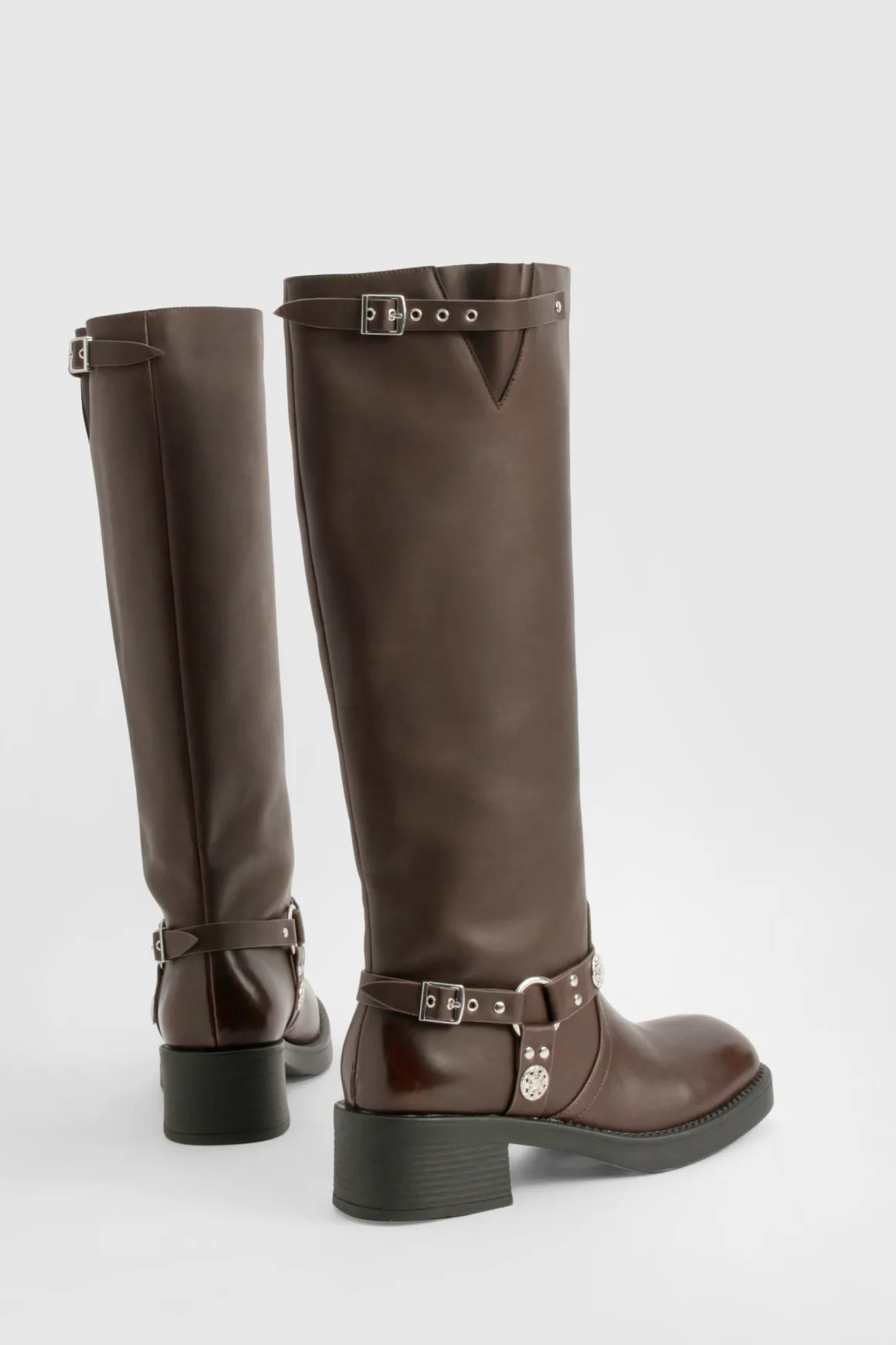 Western Style Buckle Detail Knee High Boots