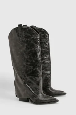 Wide Fit Clean Distressed Western Heeled Cowboy Boot
