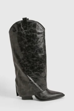Wide Fit Clean Distressed Western Heeled Cowboy Boot