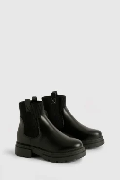 Wide Fit Double Tab Detail Chunky Chelsea Boots