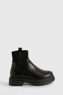 Wide Fit Double Tab Detail Chunky Chelsea Boots