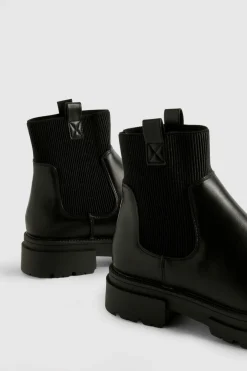 Wide Fit Double Tab Detail Chunky Chelsea Boots