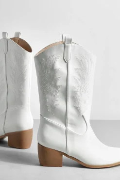 Wide Fit Tab Detail Ankle Cowboy Western Boots