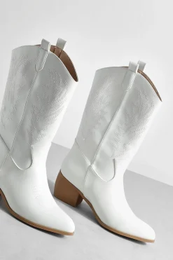 Wide Fit Tab Detail Ankle Cowboy Western Boots