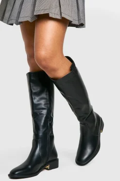 boohoo Wide Fit Tab Detail Knee High Boot< Bottes|Bottes Hautes