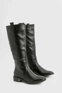 boohoo Wide Fit Tab Detail Knee High Boot< Bottes|Bottes Hautes