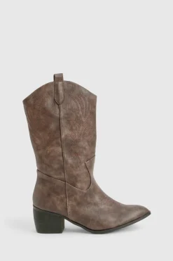 boohoo Wide Fit Vintage Look Tab Detail Ankle Cowboy Western Boots< Looks Chocolat|Looks De Rentrée
