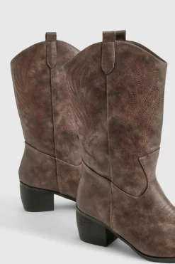 boohoo Wide Fit Vintage Look Tab Detail Ankle Cowboy Western Boots< Looks Chocolat|Looks De Rentrée