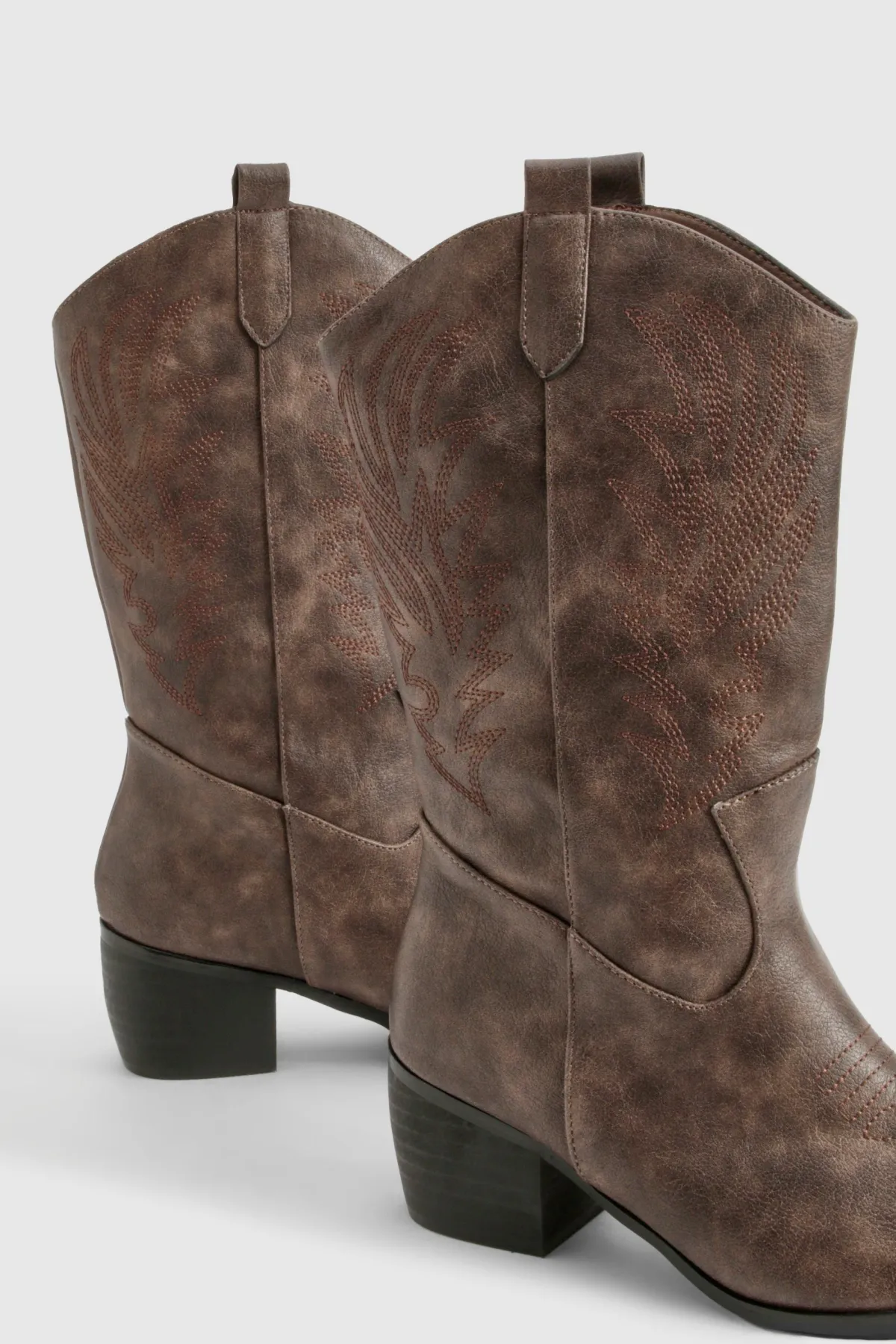 boohoo Wide Fit Vintage Look Tab Detail Ankle Cowboy Western Boots< Looks Chocolat|Looks De Rentrée