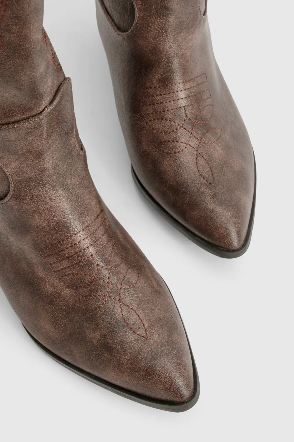 boohoo Wide Fit Vintage Look Tab Detail Ankle Cowboy Western Boots< Looks Chocolat|Looks De Rentrée